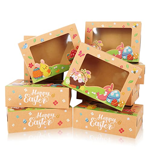 Whaline 30Pcs Easter Treat Boxes with Window Bunny Egg Flower Cookie Gift Kraft Paper Boxes for Party Supplies Food Packaging, 2 Design