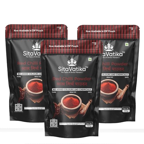 Image of Sitavatika Natural Red Chilli Powder 300gm No Added Colours and Chemicals with Good Spicy Taste and Colorful Spices Lal Mirch Powder for Spicing Up Food Pack of 3 x 100gm