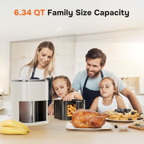 Image of Simple Deluxe Air Fryer - 6.34 QT Digital Airfryer with Visible Window, 12 Presets Functions, Nonstick and Dishwasher-Safe Basket, 1700W, Beige