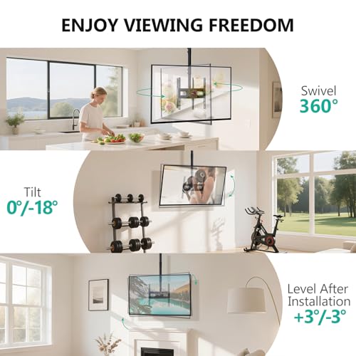 Image of WALI Ceiling TV Mount Long Arm, Full Motion Adjustable Bracket Fits Most LED, LCD TVs 26 to 65 inch, up to 99lbs, Height Extension up to 35.8 Inch, Mounting Holes up to 400x400mm (CM2665XL-P), Black