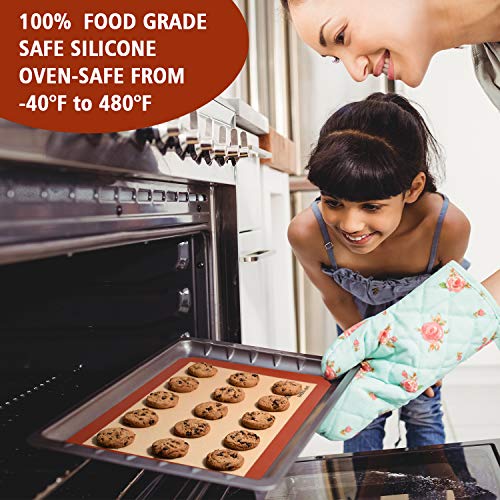 RENOOK Silicone Baking Mats Set of 5-2 Half Sheets Mats + 1 Quarter Sheet Liner + 1 Round & 1 Square Cake Pan Mat - 100% Non-Stick Reusable Food Safe Liners & Silicone Brush- Macaron, Pastry, Cookie - Thumbnail 5