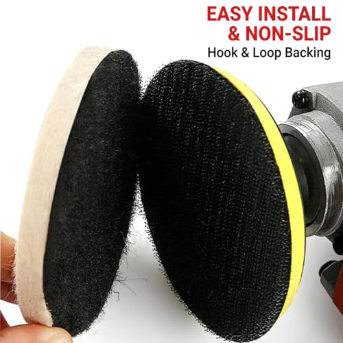 Image of 5 Pcs 6 inch Wool Flet Polishing Pads, Flocking Hook & Loop Back | Made of Premium Wool, for Random Orbital Sander