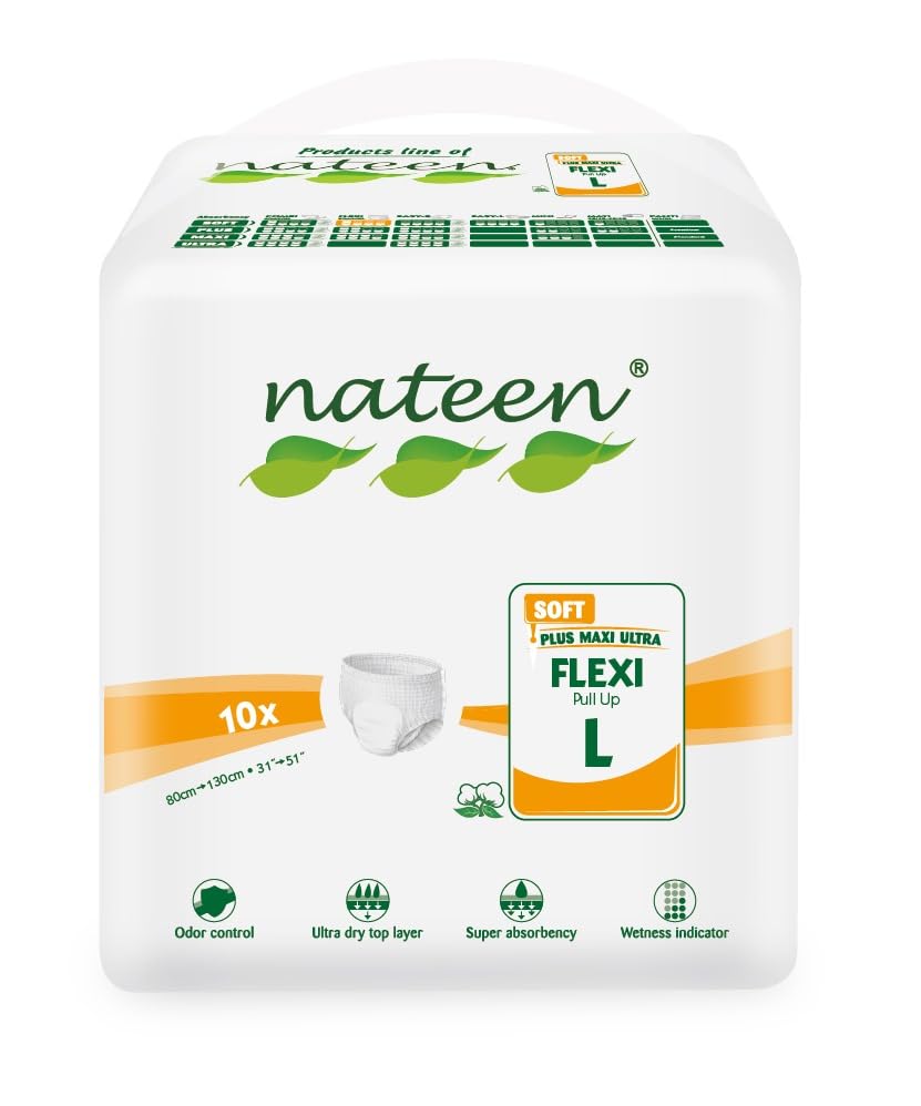 Nateen Flexi Soft Adult Diapers Pants,Incontinence Pull Up,Large,Waist Size 110-170cm,10 Count Adult Pull Ups,Superior Comfort,Excellent Combination of Protection.