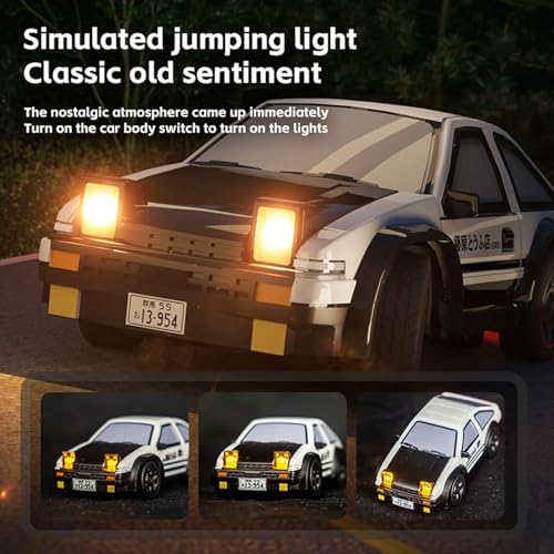 Image of Bestie toys Mini RC Drift Car for Adults, 1 /64 Rc Small RC Car Desktop Remote Control Cars with LED Lights, 4 * 4 Desk Drifting Crawler for Race, Hobby Gifts and Toys (AE86)