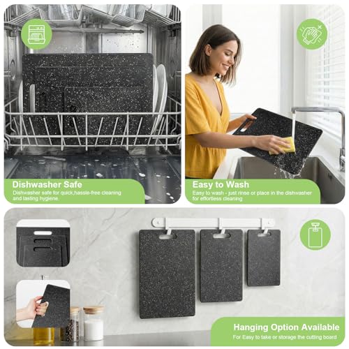 Set de 3 tablas de cortar plásticas negras con mango miniatura 6