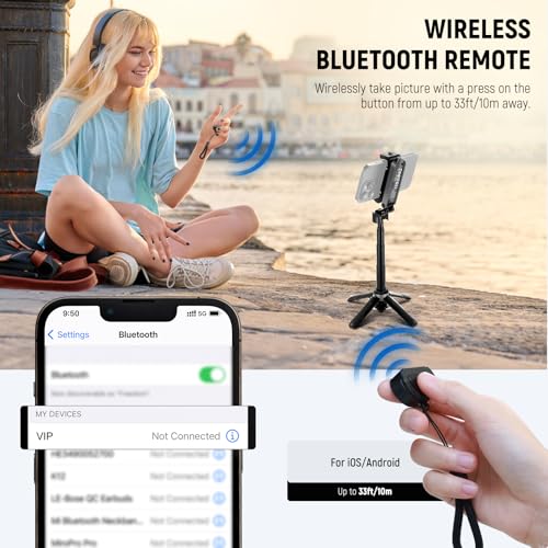 NEEWER Selfie Stick with Detachable Bluetooth Remote Shutter, Lightweight Foldable Travel Tripod for iPhone for YouTube/TikTok Vlogs Live Streaming Photography, Black, P15 - image 7