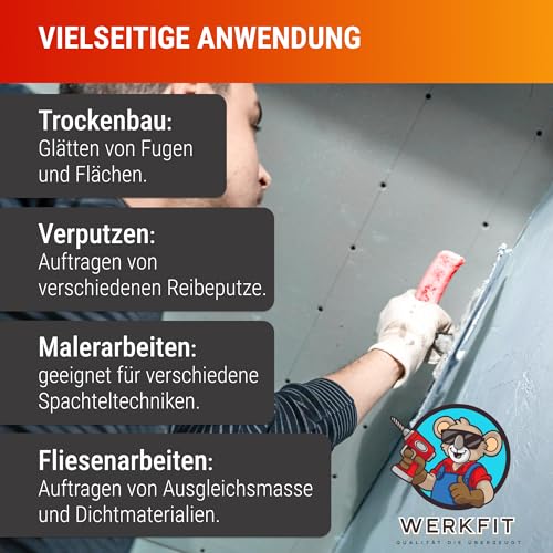 WERKFIT Profi Glättekelle Set Rund inkl. 100mm Gipserspachtel - Rostfreie Glättspachtel aus Edelstahl -Ergonomische Putzspachtel mit Softgriff (Trockenbau Set)