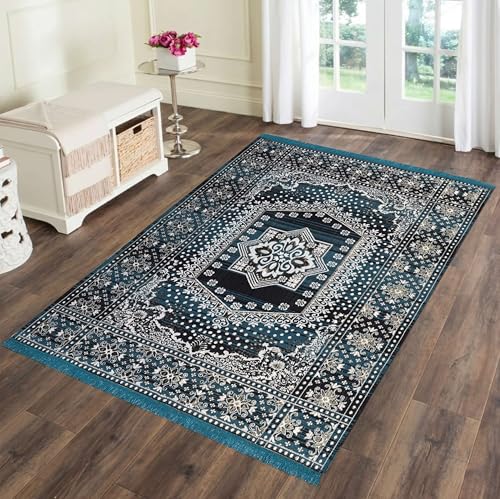 Image of ErraTex Hand Woven Cotton Carpet Multicolor Durable Lightweight Durrie Persian Style Rug for Living Room Bedroom Hallway Aladin Design 5x7 Feet (Carpet 4)