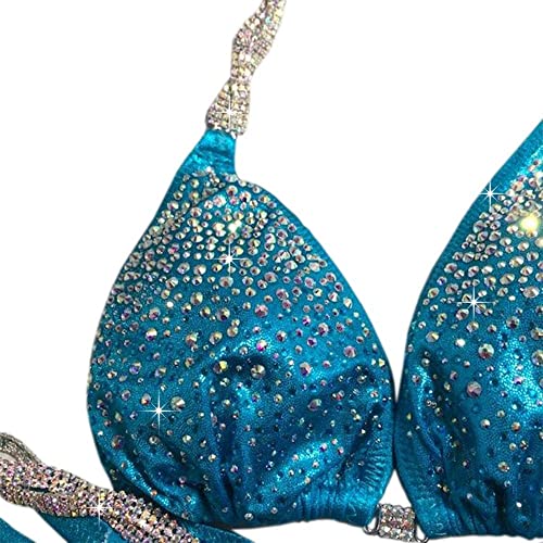 Competition Bikini Suit Turquoise Blue Bikini Clustered Ab Rhinestones Regulation Cut3