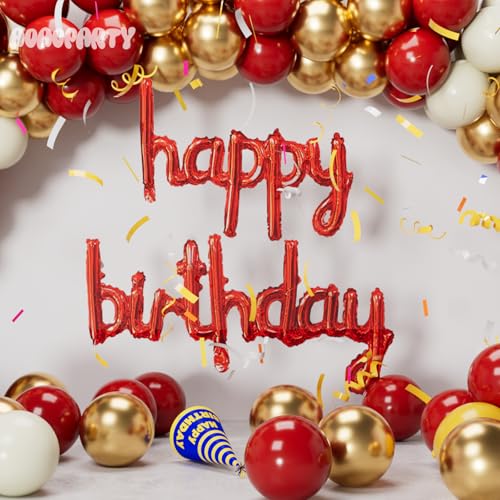Image of Red Happy Birthday Balloons Banner 16 Inch Mylar Foil | Happy Birthday Letters Sign for Women Men Adults Birthday Party Decorations