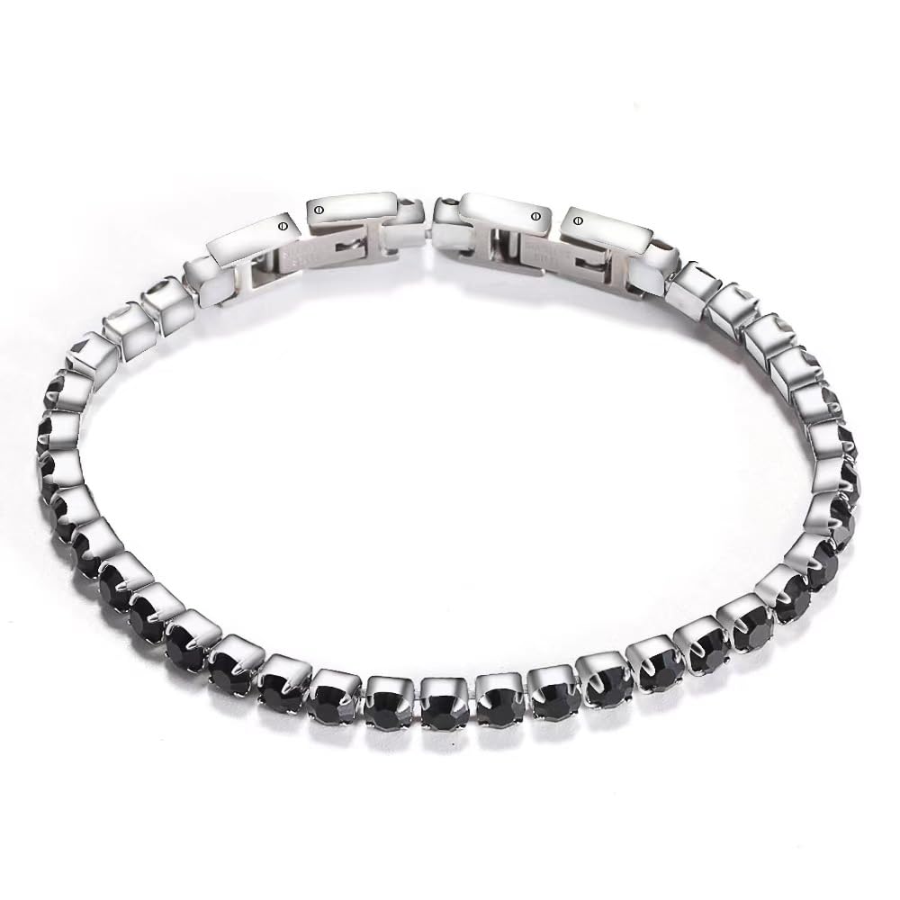 JSNOM Bracciale Tennis Uomo Argento: Bracciali Acciao 3mm Nero Oro con 5A Cubic Zirconi, Regalo Braccialetto per Marito Fidanzato Uomo