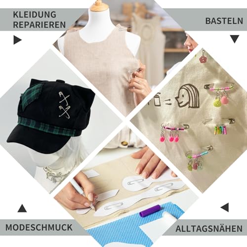 MASPHY 200 Stück Sicherheitsnadeln Set, 4 Größen klein, mittel, groß Sicherheitsnadeln für Kleidung Kunsthandwerk, Schmuckherstellung und Nähen