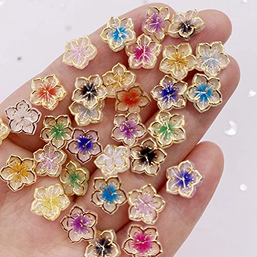 50 Pcs 8Mm Fortune Comes Bauhinia Flower Nail Charms Rhinestone 3D Resin Gold Edge Clock Flower Crystal Gem Diy Women Nail Art Decorations #TOP4