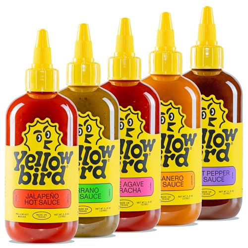 Yellowbird® Classic Hot Sauce Variety Set 9.8 oz Pantry Size (Mellow to Real Hot | 5 Flavors | Made in Texas)