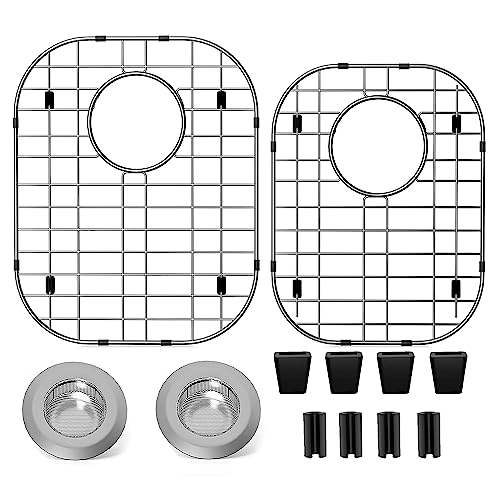 2Pack Sink Protectors for Kitchen Sink 13'x16'and 11.2'x14.5',Stainless Steel Sink Grid, Sink Rack for Bottom of Sink, Rust Resistant Metal Sink Protector with Sink Strainer (Silver
