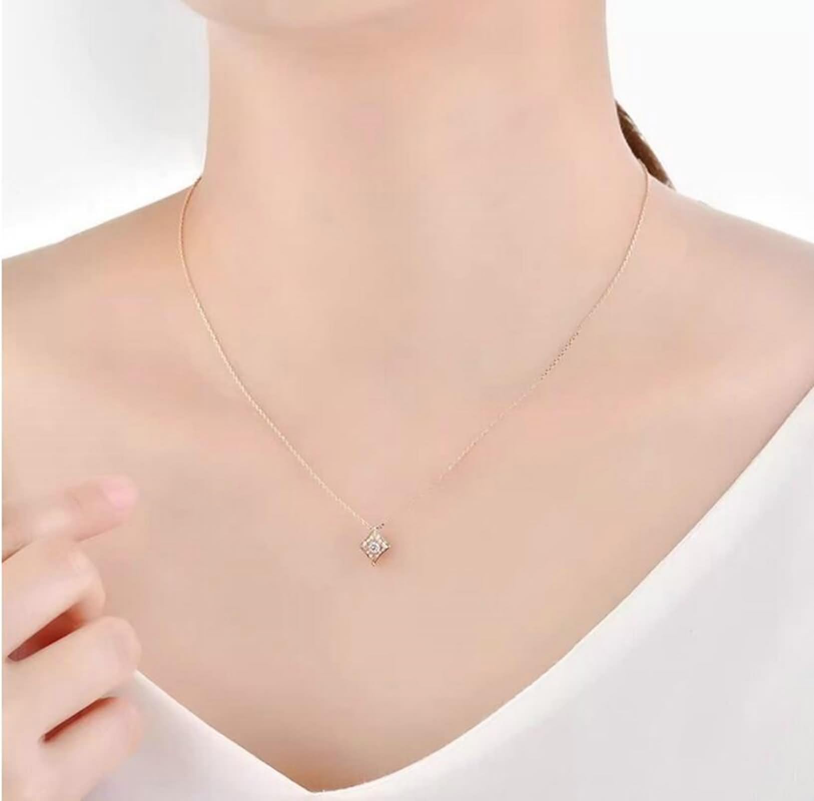 Łańcuszek damski przyjaźń, łańcuszek na szyję z różowego złota, romb, z 0,1 ct diamentem 45 cm
