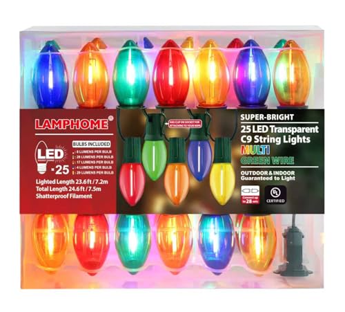 LAMPHOME Outdoor Christmas Lights 25FT C9 Vintage Christmas String Lights