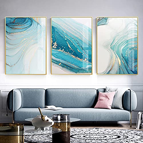 Affiche abstraite bleu or impression sur toile haut de gamme 60x80cm