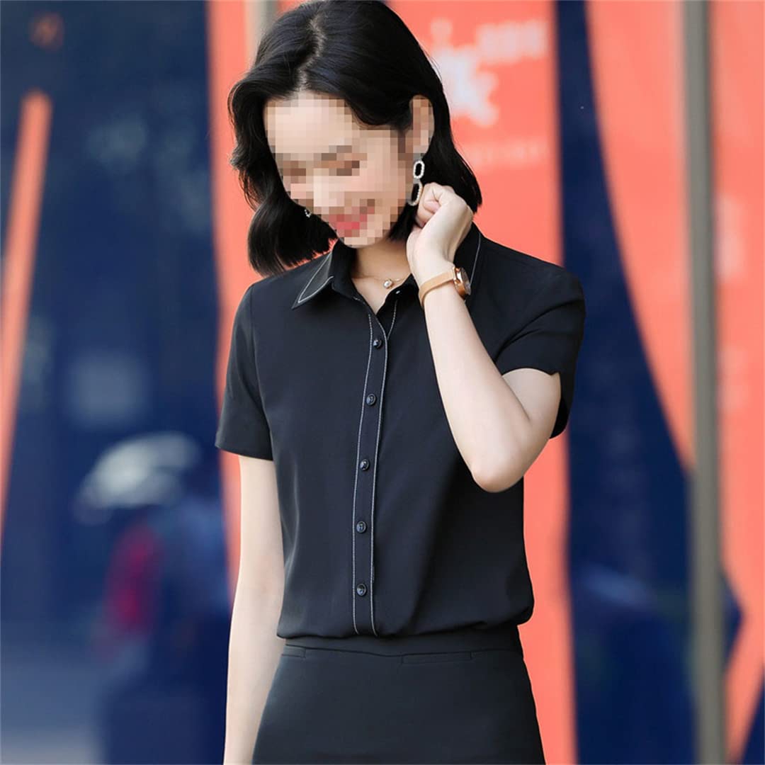 Chemise boutonnée pour Femmes à Manches Courtes col en V Chemisier d'affaires pour Le Travail Bureau été Slim t-Shirts Formels