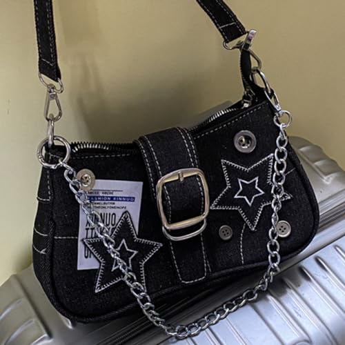 ARVALOLET Damen-Handtasche im Y2K-Stil Tasche, Große Kapazität, Stern-Denim, Lässige Clutch