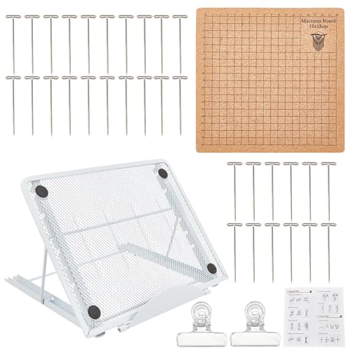 Placa de macramê de 20 × 20 cm e suporte ajustável de metal com pinos de 50 T e 2 clipes, suprimento