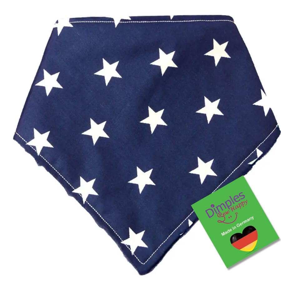 Bandana chiot fait main bleu étoiles Dimples - Foulard grands chats et chiens 55cm