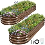 Picture of 1MORE Galvanized Raised Garden Bed- Planter Garden Boxes Outdoor, Raised Beds for Gardening,Metal Garden Bed Kit for Vegetables Flower, Planter Raised Beds.8x2x1ft Grain-2pcs