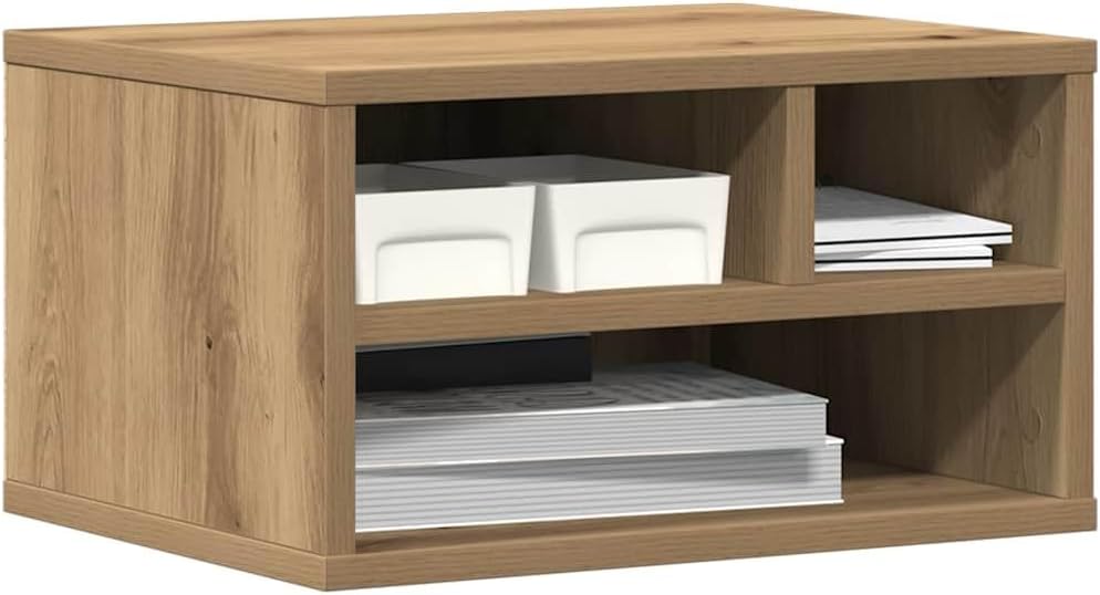 vidaXL Printer Stand with Storage Artisan Oak 15.75 x 12.60 x 8.86 in, Office Printer Stand, Stylish Wood Organizer, Workspace Storage, Great Desk Addition, Saves Space