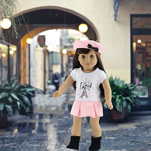 Emily Rose 18 Inch Doll Clothes 4-PC Pink Skirt Clothing Outfit, Including Matching Hat, T-Shirt Graphic Tee and Black Ankle Boots | Doll Not Included | USA Business - Thumbnail 5