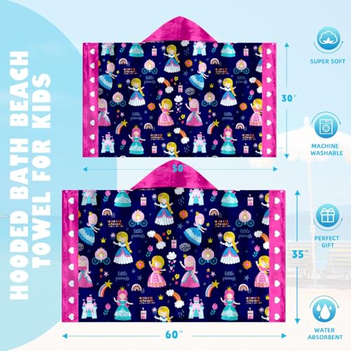 Image of Dance Girls Beach Towel with Hoodie for Kids Toddlers Age 4-8, Pink Blue Bath Towels Shower Wrap for Girls, Hooded Poncho Beach Blanket for Pool Swimming Cute Wearable Bath Towel for Child