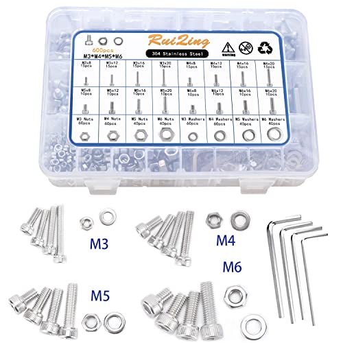 RUIQING 600pcs M6 M5 M4 M3 Nuts and Bolts, Screw & Bolt Assortment Sets with Allen Wrenches, 304 Stainless Steel Precise Metric Screw Kit