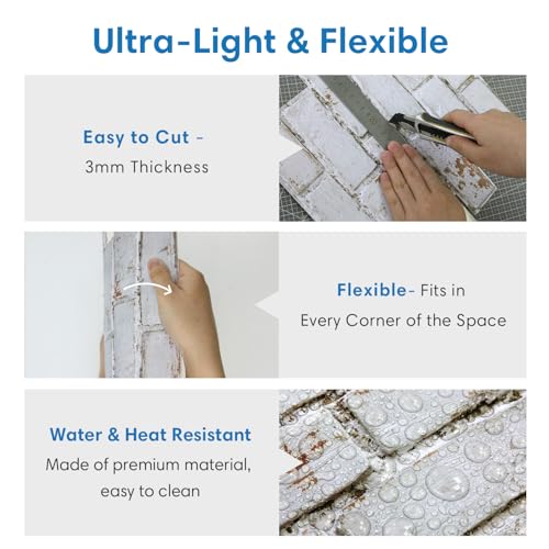 COMSTICKC 3D Faux Brick Wall Panels Peel and Stick, 10 Pcs 11.8" x 11.8" by COMSTICKC - Used condition - Image 5