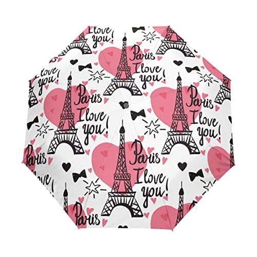 Parapluie Tour Eiffel cœur automatique style romantique français pour fille et femme
