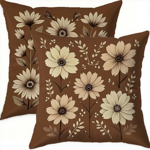 Housse coussin 60x60cm en velours brun géométrique chic - 2