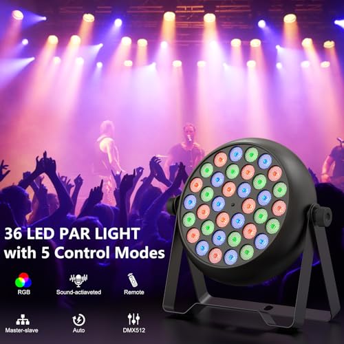 Rtktoup 4PCS RGB Focos Par LED, 36W Luz de Escenario con Control Remoto y 4 Modos de Control, Luces Discoteca para DJ Bar Boda Espectáculo Conciertos Fiesta Navidad Halloween - imagen 2