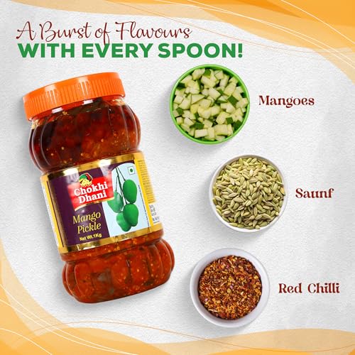 Image of Chokhi Dhani Mango Pickle 1kg | Authentic Indian Aam Ka Achar | Spicy & Tangy Traditional Mango Pickle with Mustard Oil & Aromatic Spices | Homemade Style