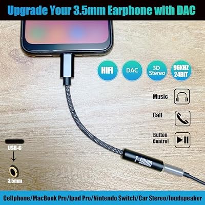 Headphone USB C Adapter,T-Sound USB Type C to 3.5mm Female Headphone Jack Adapter (Hi-Res DAC) Compatible with MacBook Pro, Google Pixel 2XL/3XL/iPad Pro/Huawei/Mozo Z3/HTC/Sony XZ2,Braided