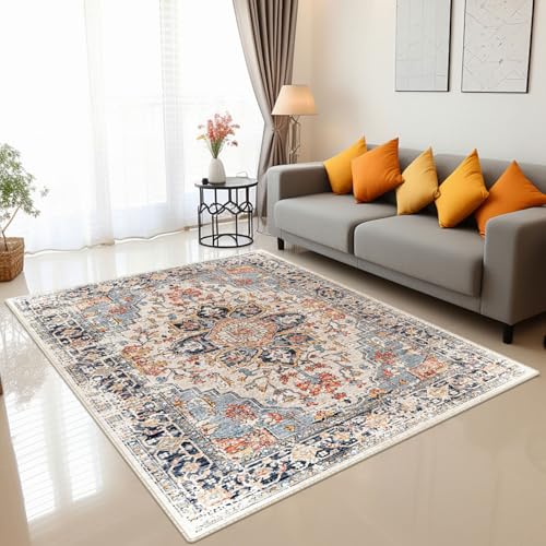 Tapete floral clásico antideslizante 213x152 cm azul miniatura 5