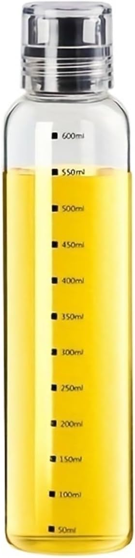 1PCS BBQ Cooking Oil Bottle With Scale Sealing Glass Oil Vinegar Cooking Kitchen 300/450/600ML(600ml-White)