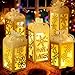 OuMuaMua Christmas Centerpiece Table Decorations, 6Pcs Light Up White Snowflake Paper Lanterns Decorative Glitter Table Centerpiece Boxes for Winter Wonderland Christmas Holiday Party Home Decor