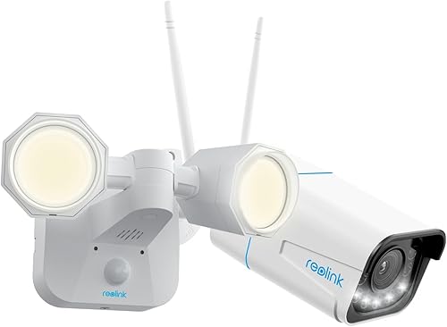 REOLINK Cámara de seguridad para exteriores, paquete de cámara 4K Bullet con luces de inundación de seguridad para exteriores de 2000 lm, reflector
