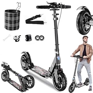 CUIOT Kick Scooter for Ages 6+,Kid, Teens & Adults – Max Load 300 LBS, 4 Adjustable Levels, 200mm Big Wheel Folding Scooter, Lightweight, Aluminum, Indoor and Outdoor Scooters, Bearing ABE