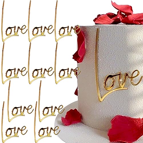 LOVE Letter Cake Toppers for Women Birthday Cake Toppers Love Cake Topper Wedding Toppers for Cake Decor Acrylic Cake Topper Gold Cake Decorations Engagement Valentines Cake Decorating Supplies,10pcs