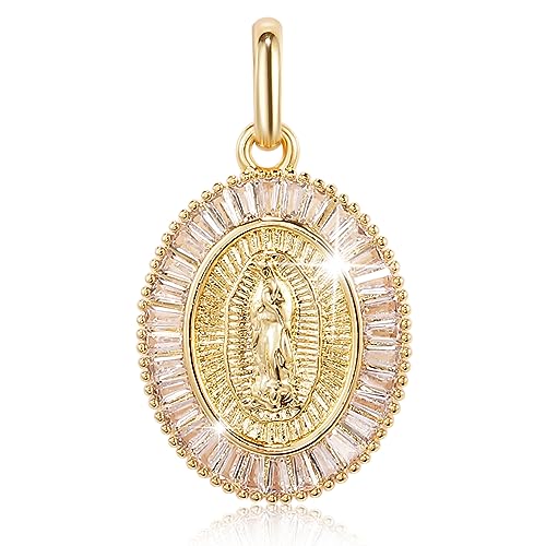 Richapex Colgante de la Virgen Nuestra Señora de Guadalupe Collar Oro 18K con Circonitas Virgen María Joya para Mujeres y Hombres Unisex
