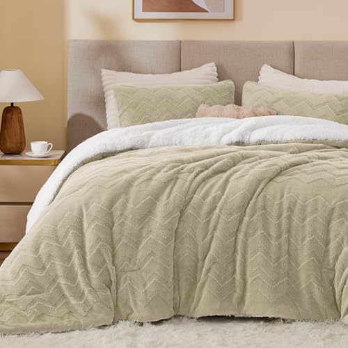 Image of BEDELITE Fluffy Sherpa Twin Comforter Set,Linen