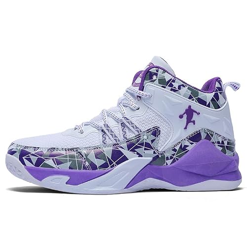 BINQER Chaussures de Basket-Ball Unisexes Montantes en Maille, Chaussures d'entraînement antidérapantes(Purple,40 EU)