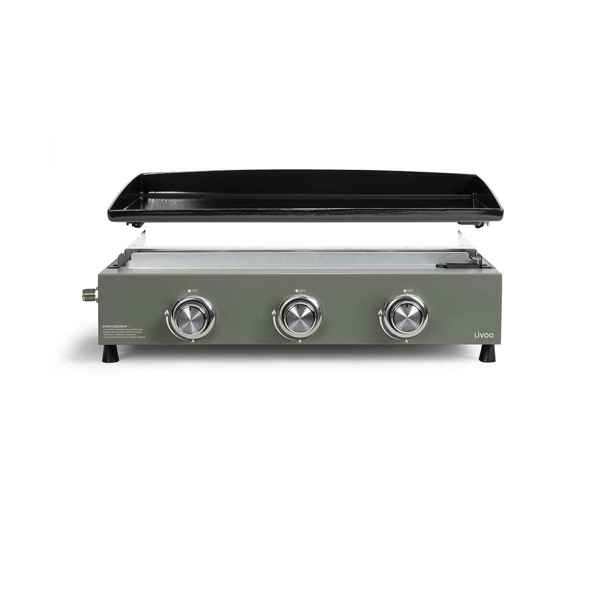 LIVOO – Plancha de gas 3 quemadores DOC234 – Potencia total de 7,5 kW, 62 x 34,5 cm de cocción, 6 a 8 personas, butano y propano