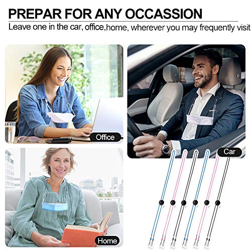 HIGO 6 Pack Adjustable Length Face Mask Lanyard Mask Holder Comfortable Around Neck Facemask Rest Neck Strap for Earloop Easy On & Off Adjustable Face Mask Lanyards Blue Pink Black