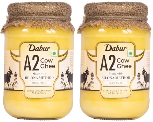 Image of Dabur A2 Cow Ghee - 500ml | Rich in Vitamin A & Antioxidant properties | Made with Bilona method | Helps balance Vata & Pitta Dosha | Crafted using milk from A2 desi cows | 100% pure (Pack of 2)