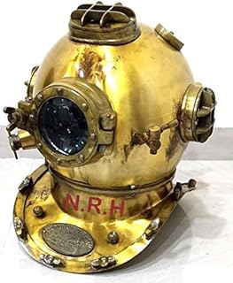 Nautical Replica Hub Réplica náutica de buje de Buceo, Casco de Buceo U.S Mark V de Acero sólido Original Antiguo de 18 Pulgadas, Color Amarillo